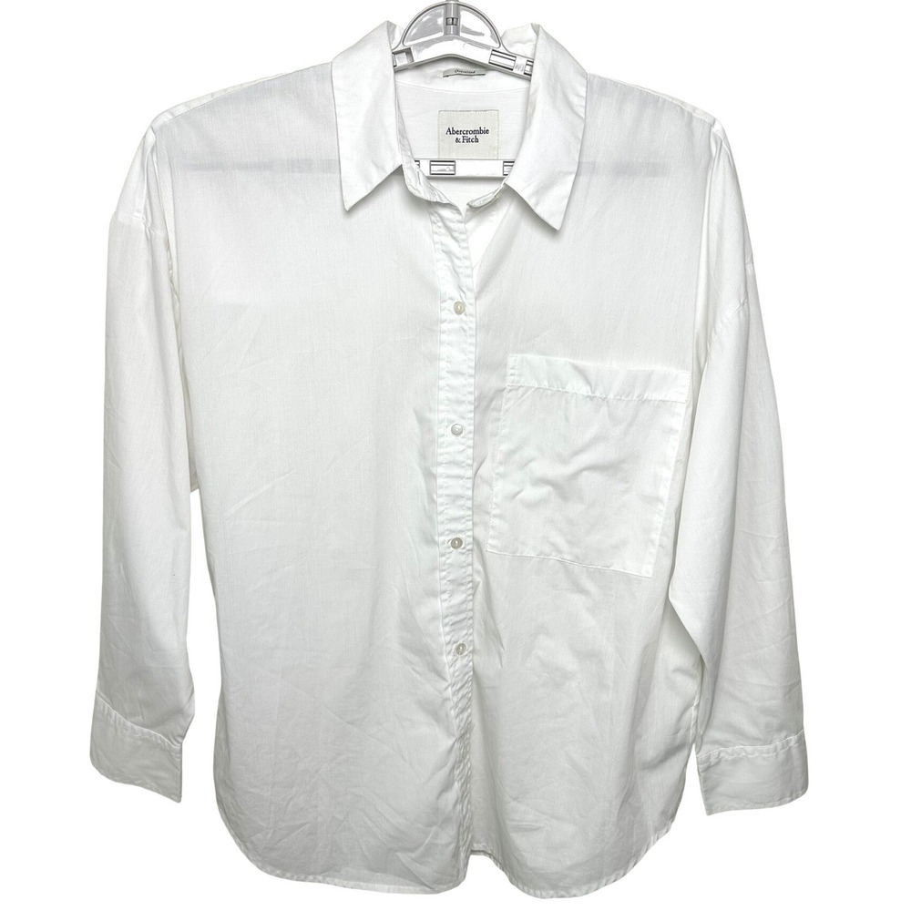 Abercrombie & Fitch Blouse Button Down Large White Oversized Long Sleeve Shirt